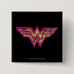 Wonder Woman Colorful Pink and Yellow Logo Pinback Button