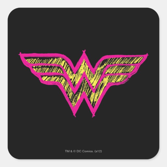 Wonder Woman Colorful Pink and Yellow Logo Square Sticker (Front)