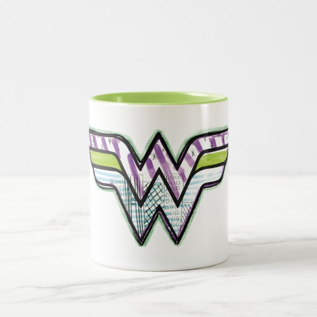 Wonder Woman Colorful Sketch Logo Two-Tone Coffee Mug (Center)