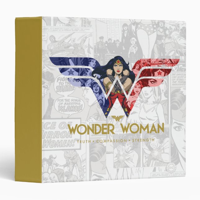 Wonder Woman Crossed Arms in Logo Collage 3 Ring Binder (Front/Spine)