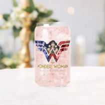 Wonder Woman Crossed Arms in Logo Collage Can Glass