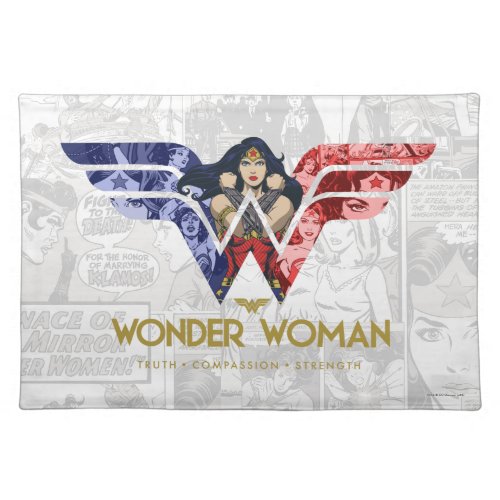 Wonder Woman Crossed Arms in Logo Collage Cloth Placemat