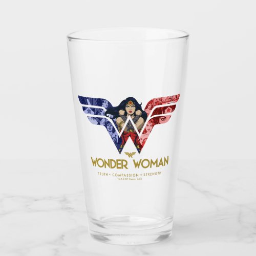 Wonder Woman Crossed Arms in Logo Collage Glass