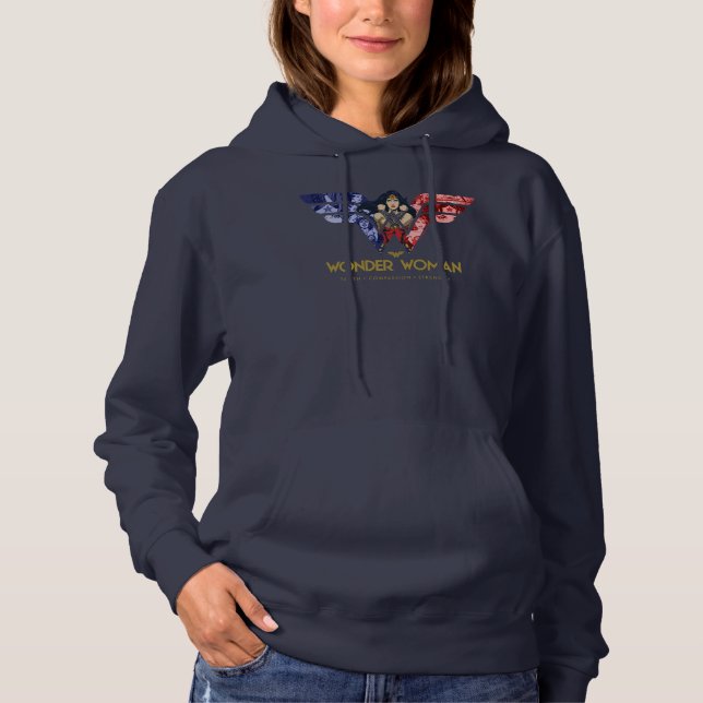 Wonder Woman Crossed Arms in Logo Collage Hoodie (Front)