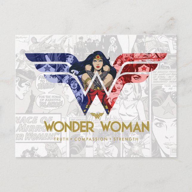 Wonder Woman Crossed Arms in Logo Collage Invitation Postcard (Front)