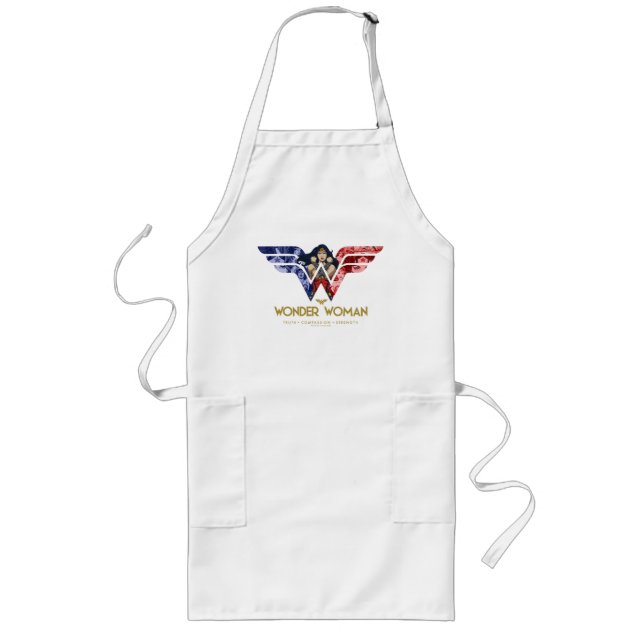 Wonder Woman Crossed Arms in Logo Collage Long Apron (Front)