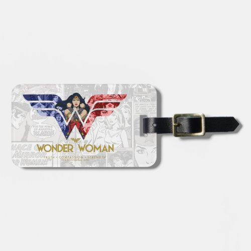 Wonder Woman Crossed Arms in Logo Collage Luggage Tag