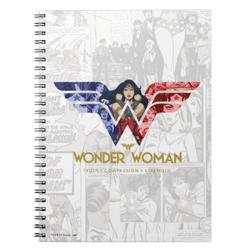 Wonder Woman Crossed Arms in Logo Collage Notebook
