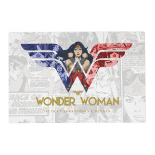 Wonder Woman Crossed Arms in Logo Collage Placemat