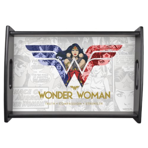 Wonder Woman Crossed Arms in Logo Collage Serving Tray