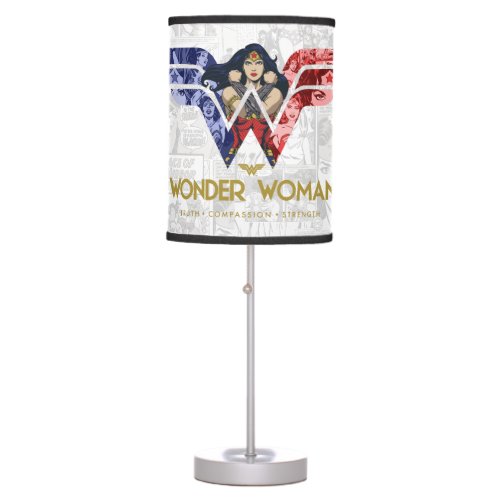 Wonder Woman Crossed Arms in Logo Collage Table Lamp