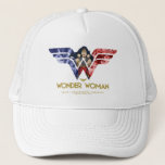 Wonder Woman Crossed Arms In Logo Collage Trucker Hat at Zazzle
