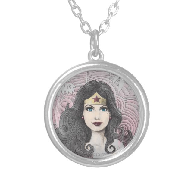 Wonder Woman Eagle and Trees Silver Plated Necklace (Front)