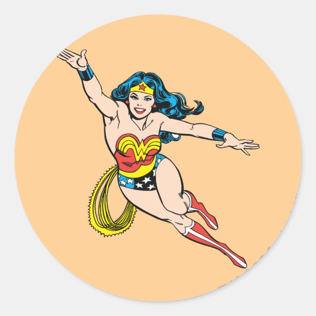 Wonder Woman Flying Forward Classic Round Sticker (Front)