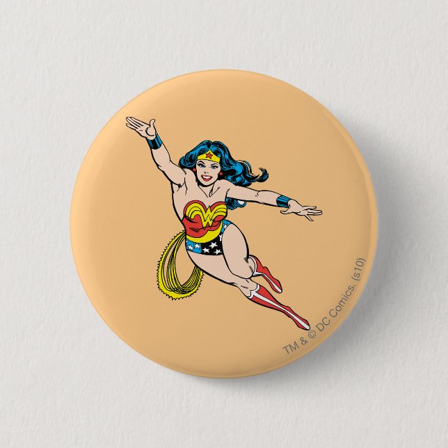 Wonder Woman Flying Forward Pinback Button (Front)