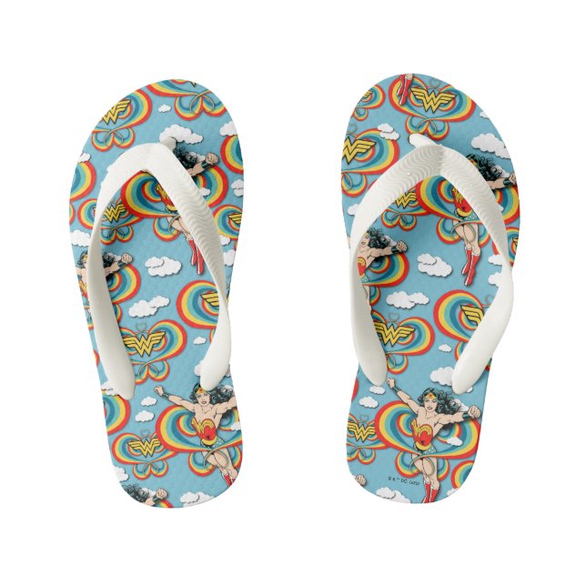 Wonder Woman Flying High Pattern Kid's Flip Flops (Footbed)