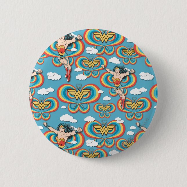 Wonder Woman Flying High Pattern Pinback Button (Front)