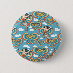 Wonder Woman Flying High Pattern Pinback Button
