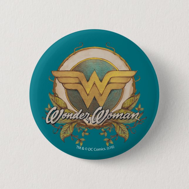 Wonder Woman Foliage Sketch Logo Button (Front)