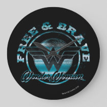 Wonder Woman Free & Brave Grunge Graphic Large Clock