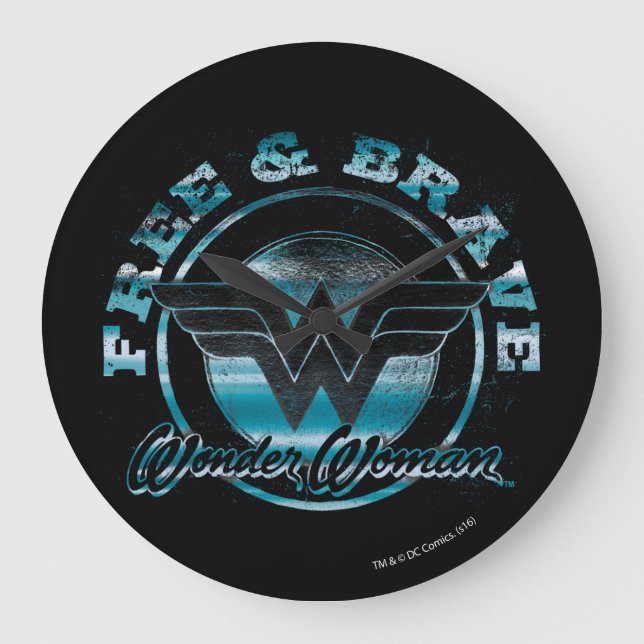 Wonder Woman Free & Brave Grunge Graphic Large Clock (Front)