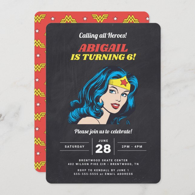 Wonder Woman Girls Chalkboard Birthday Invitation (Front/Back)
