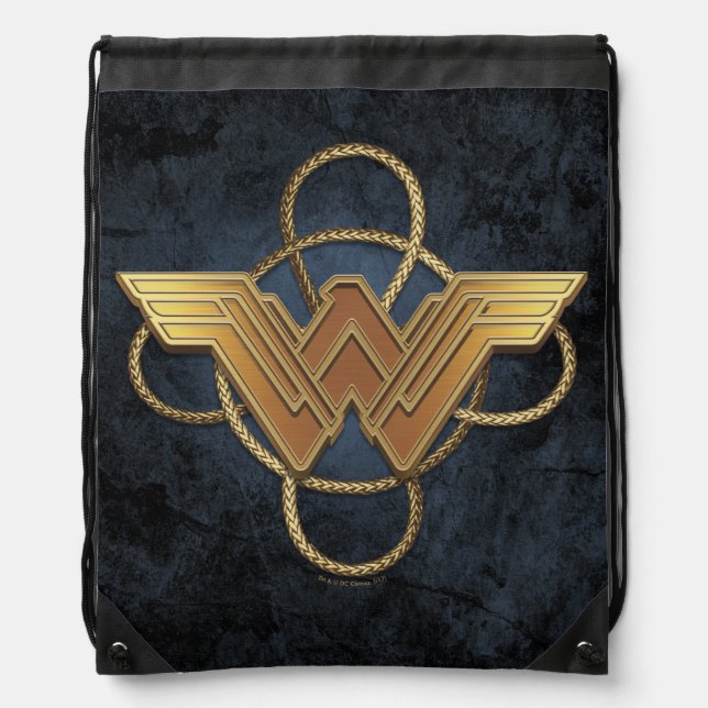 Wonder Woman Gold Symbol Over Lasso Drawstring Bag (Front)
