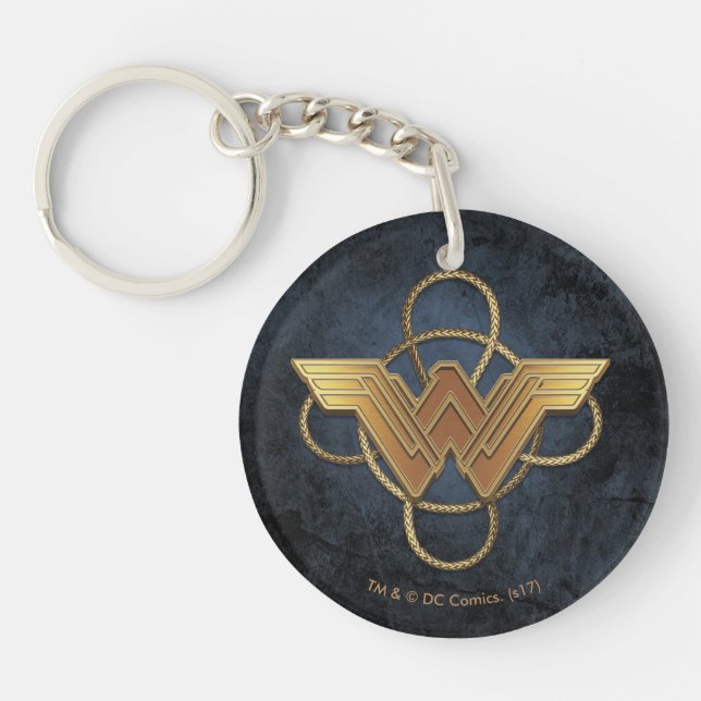 Wonder Woman Gold Symbol Over Lasso Keychain (Front)