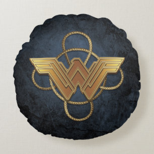 Wonder Woman Gold Symbol Over Lasso Round Pillow
