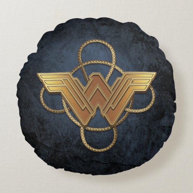 Wonder Woman Gold Symbol Over Lasso Round Pillow (Front)