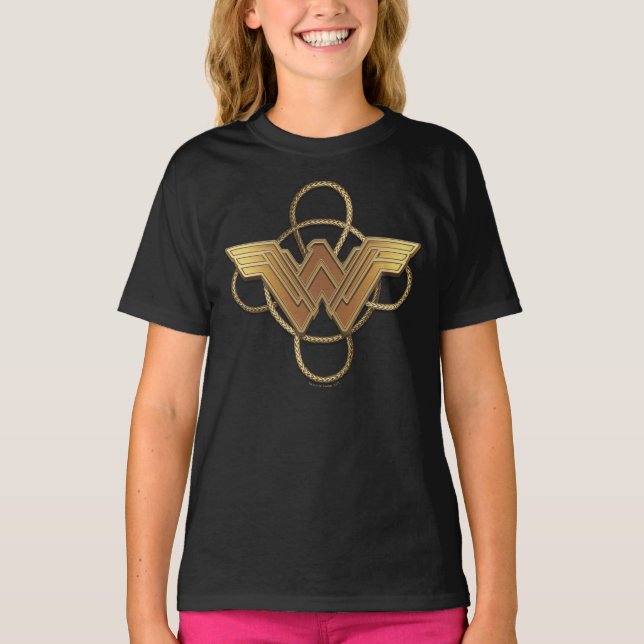 Wonder Woman Gold Symbol Over Lasso T-Shirt (Front)