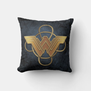 Wonder Woman Gold Symbol Over Lasso Throw Pillow