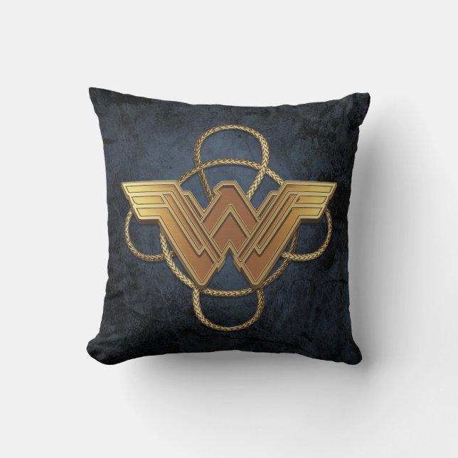 Wonder Woman Gold Symbol Over Lasso Throw Pillow (Front)