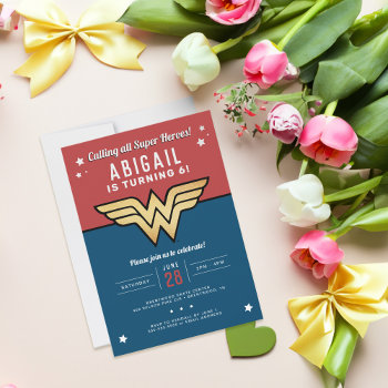 Wonder Woman Golden Logo Birthday Invitation by wonderwoman at Zazzle