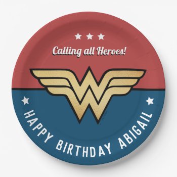 Wonder Woman Golden Logo Birthday Paper Plate by wonderwoman at Zazzle