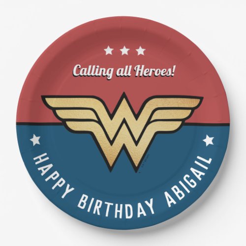 Wonder Woman Golden Logo Birthday Paper Plate