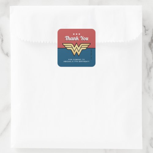 Wonder Woman Golden Logo  Birthday Thank You Square Sticker