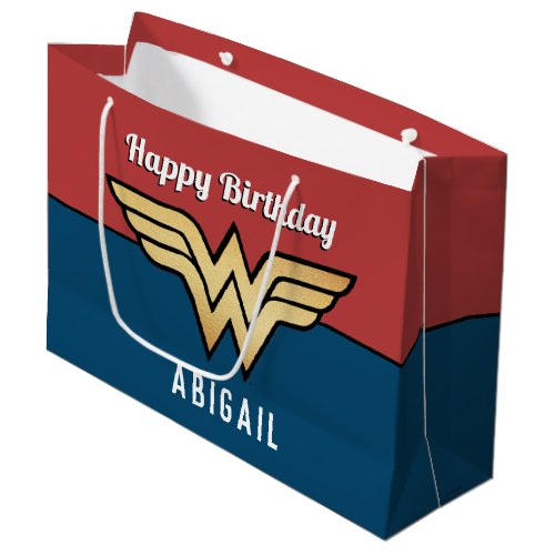 Wonder Woman Golden Logo  Happy Birthday Large Gift Bag