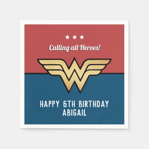 Wonder Woman Golden Logo  Happy Birthday Napkins