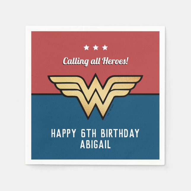 Wonder Woman Golden Logo | Happy Birthday Napkins (Front)