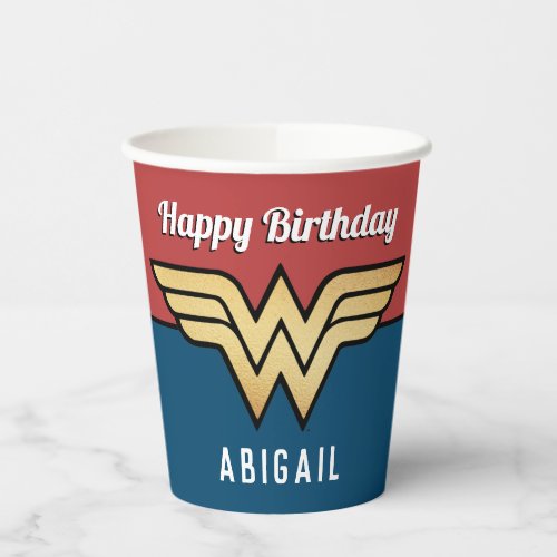 Wonder Woman Golden Logo  Happy Birthday Paper Cups