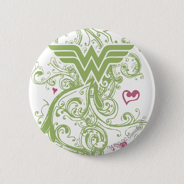 Wonder Woman Green Swirls Logo Button (Front)