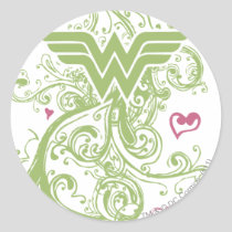 Wonder Woman Green Swirls Logo Classic Round Sticker