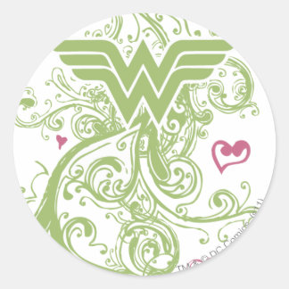 Wonder Woman Green Swirls Logo Classic Round Sticker