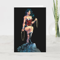 Wonder Woman Gripping Lasso Atop Rock Card