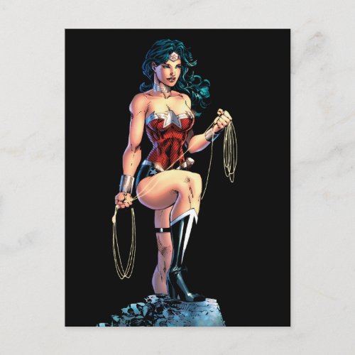 Wonder Woman Gripping Lasso Atop Rock Postcard