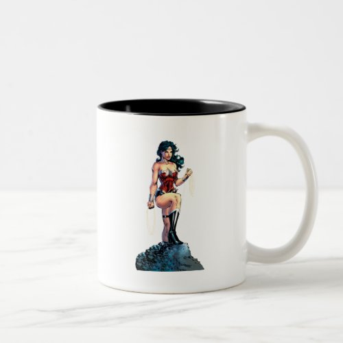 Wonder Woman Gripping Lasso Atop Rock Two_Tone Coffee Mug
