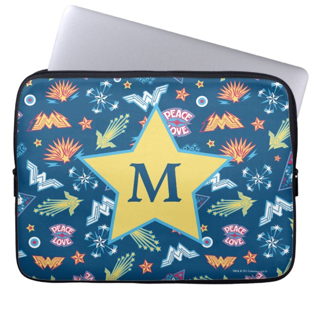 Wonder Woman Icons & Phrases Pattern | Monogram Laptop Sleeve (Front)