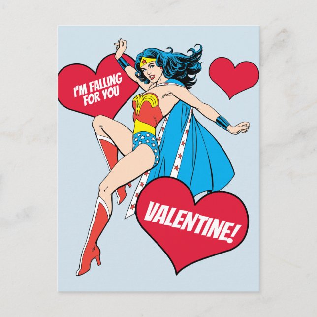 Wonder Woman | I'm Falling For You Valentine Holiday Postcard (Front)