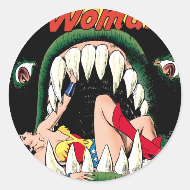 Wonder Woman Jaws Classic Round Sticker (Front)